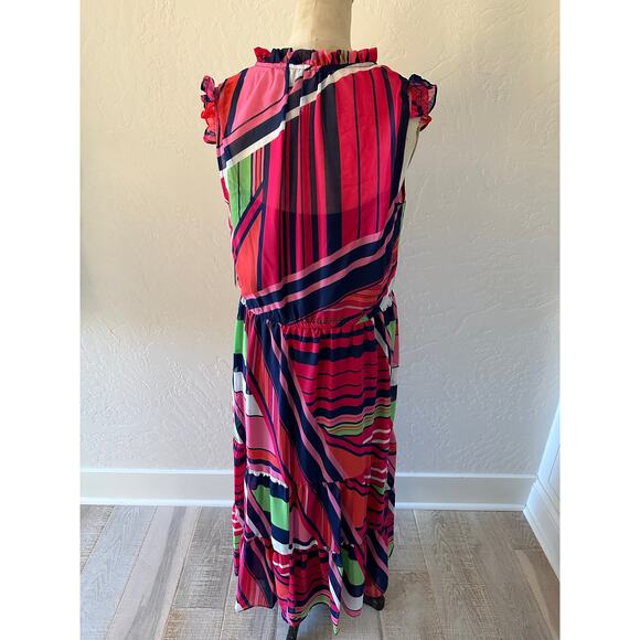 JULIA JORDAN | Women’s Ruffle Tiered Drawstring Waist Midi Dress NEW Stripe 8 - Picture 5 of 16